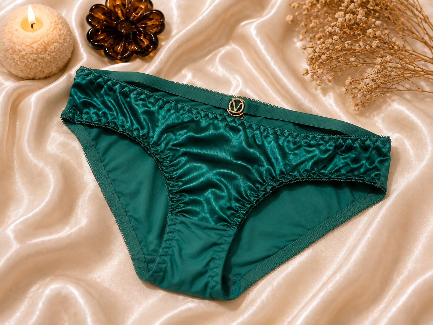 Luxe Teal Satin Bra & Panty Set